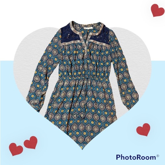 DR2 by Daniel Rainn Women’s Size Small Pleated Pattern Split Neck Blue Dress. - Picture 2 of 8